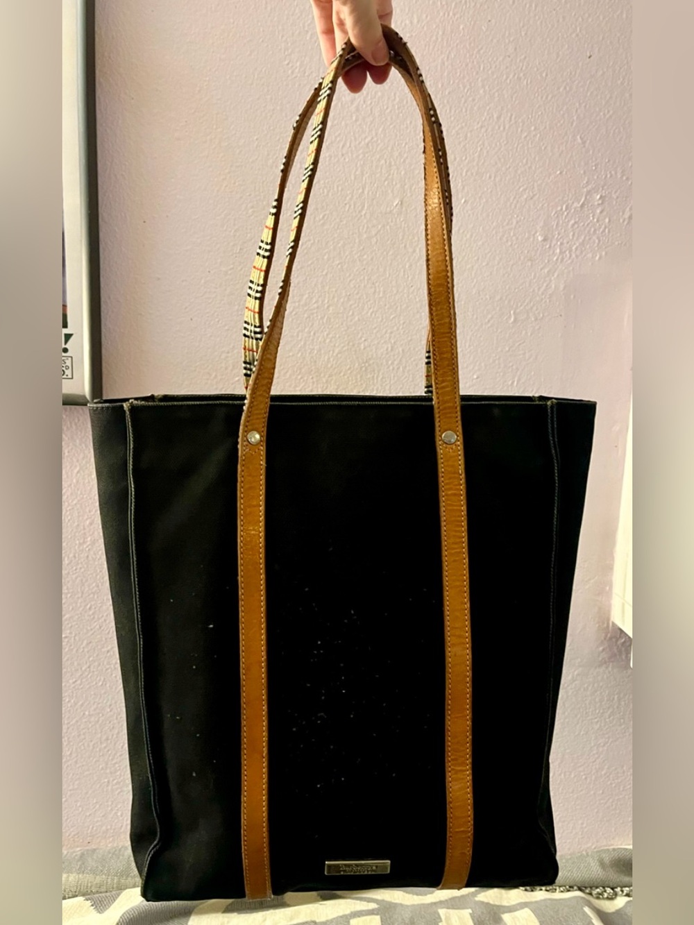 BURBERRYS Blue Label Vintage Canvas & Leather Shoulder Bag Black Tan Nova Check - Picture 2 of 16